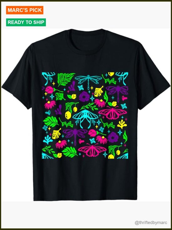 Tops - Art Nouveau Butterfly Dragonfly Antique Floral Vintage T-Shirt